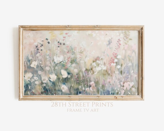 Pastel Wildflower Meadow White Pink Blooms Soft Airy Spring Painting Art Print