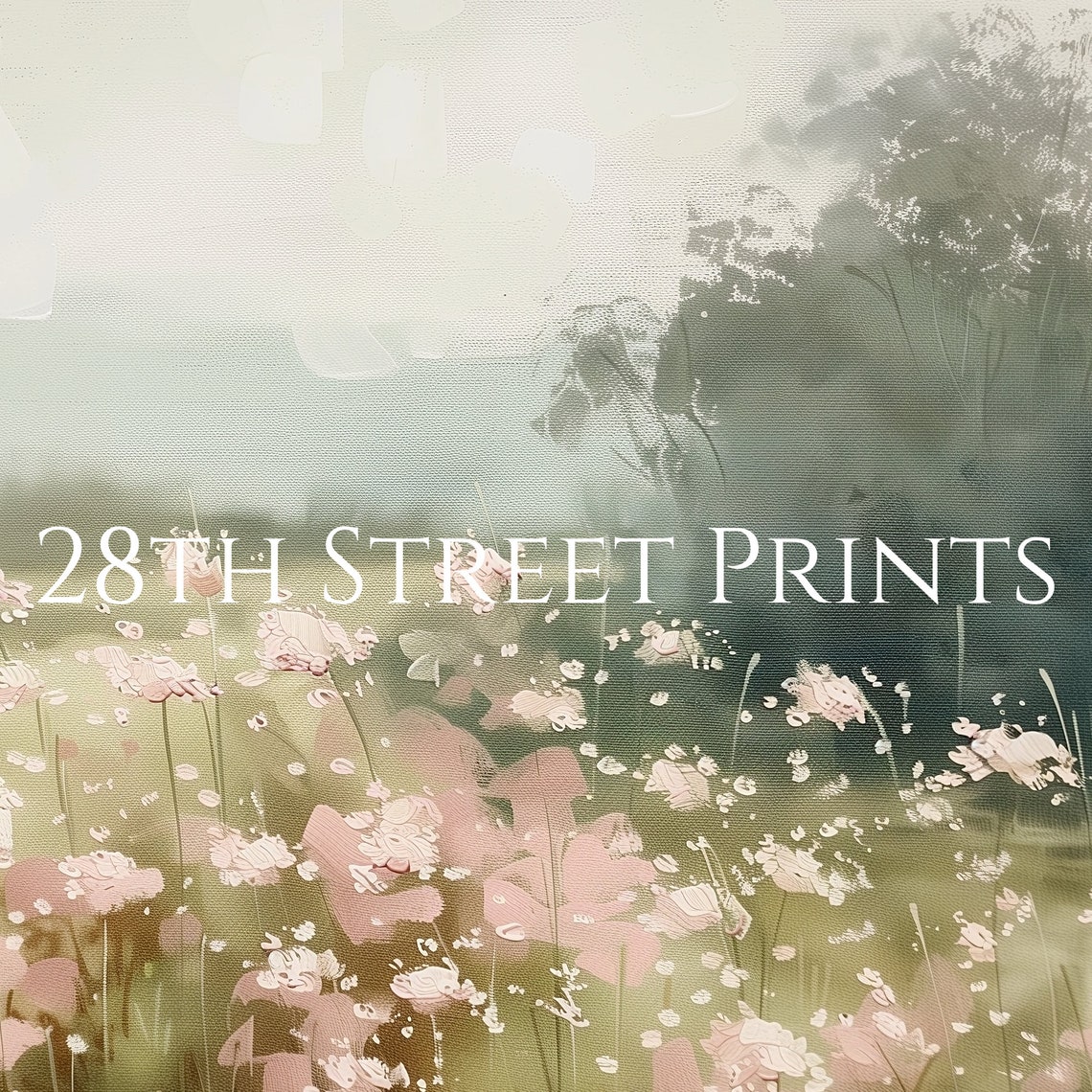 Pink Wildflowers Misty Meadow Woodland Edge Soft Morning Light Poster - Image 3