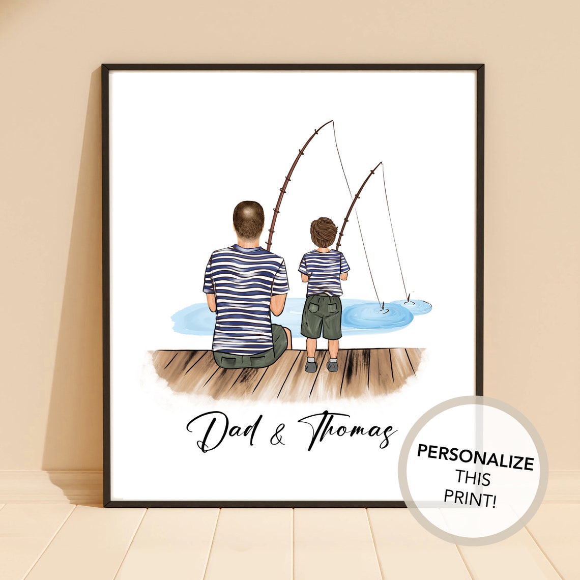 Personalized Dad and Son Fishing Trip Rear View Family Poster - Image 2