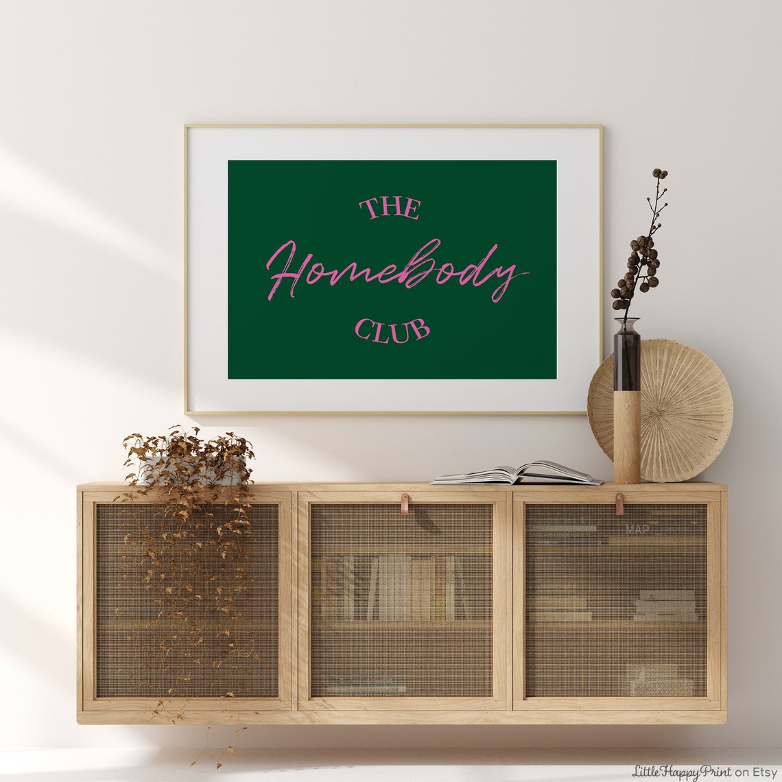 The Homebody Club Green Pink Retro Script Typography Wall Art