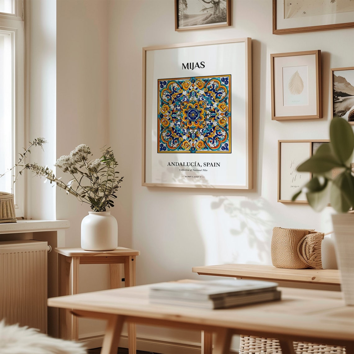 Mijas Spain Andalucia Blue Gold Rosette Tile Art Travel Poster - Image 2