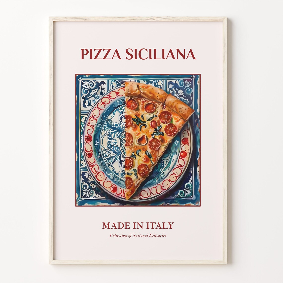 Pizza Siciliana Italian Pepperoni Slice Maiolica Tile Art Poster