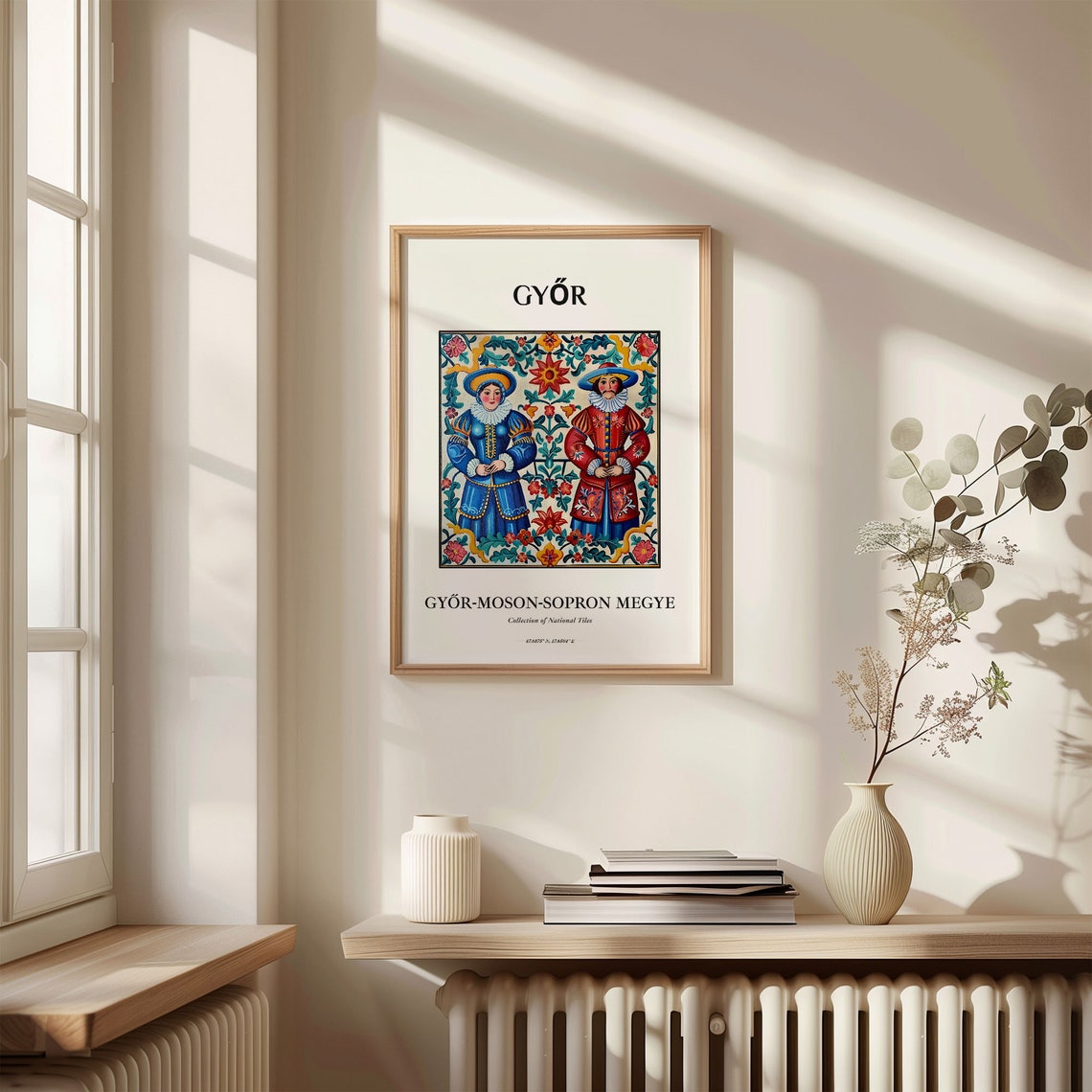 Győr Hungary Folk Costume Couple Floral Traditional Tile Poster - Image 3