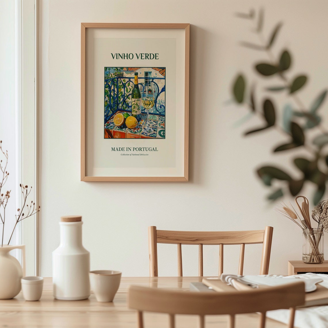 Vinho Verde Portugal White Wine Glass Azulejo Tile Kitchen Art Print - Image 3