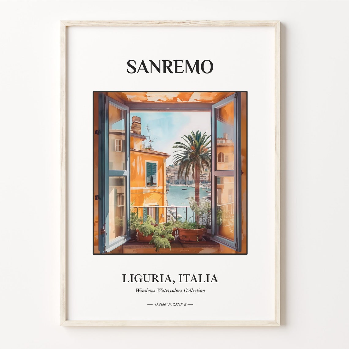 Sanremo Liguria Italy Window View Palm Harbor Watercolor Poster