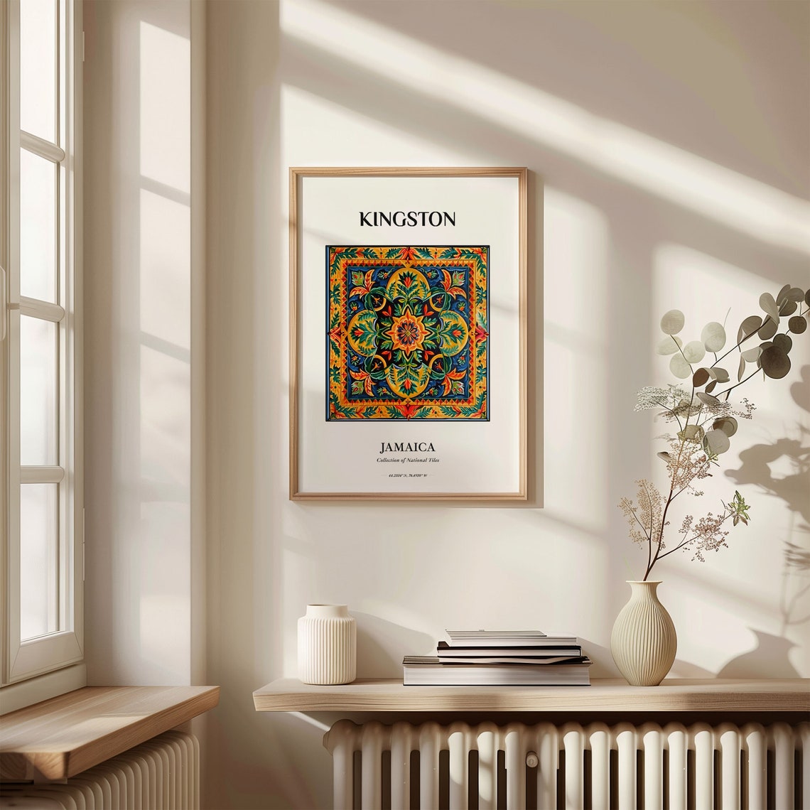 Kingston Jamaica Tropical Floral Tile Medallion Art Travel Poster - Image 3