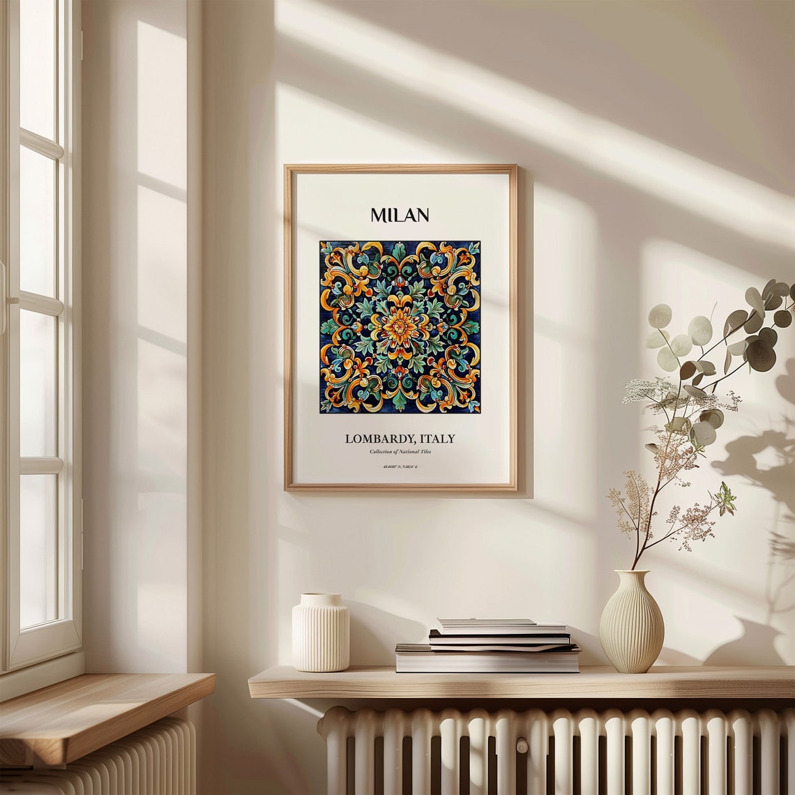 Milan Lombardy Italy Tile Poster with Gold Floral Scrollwork - Image 3