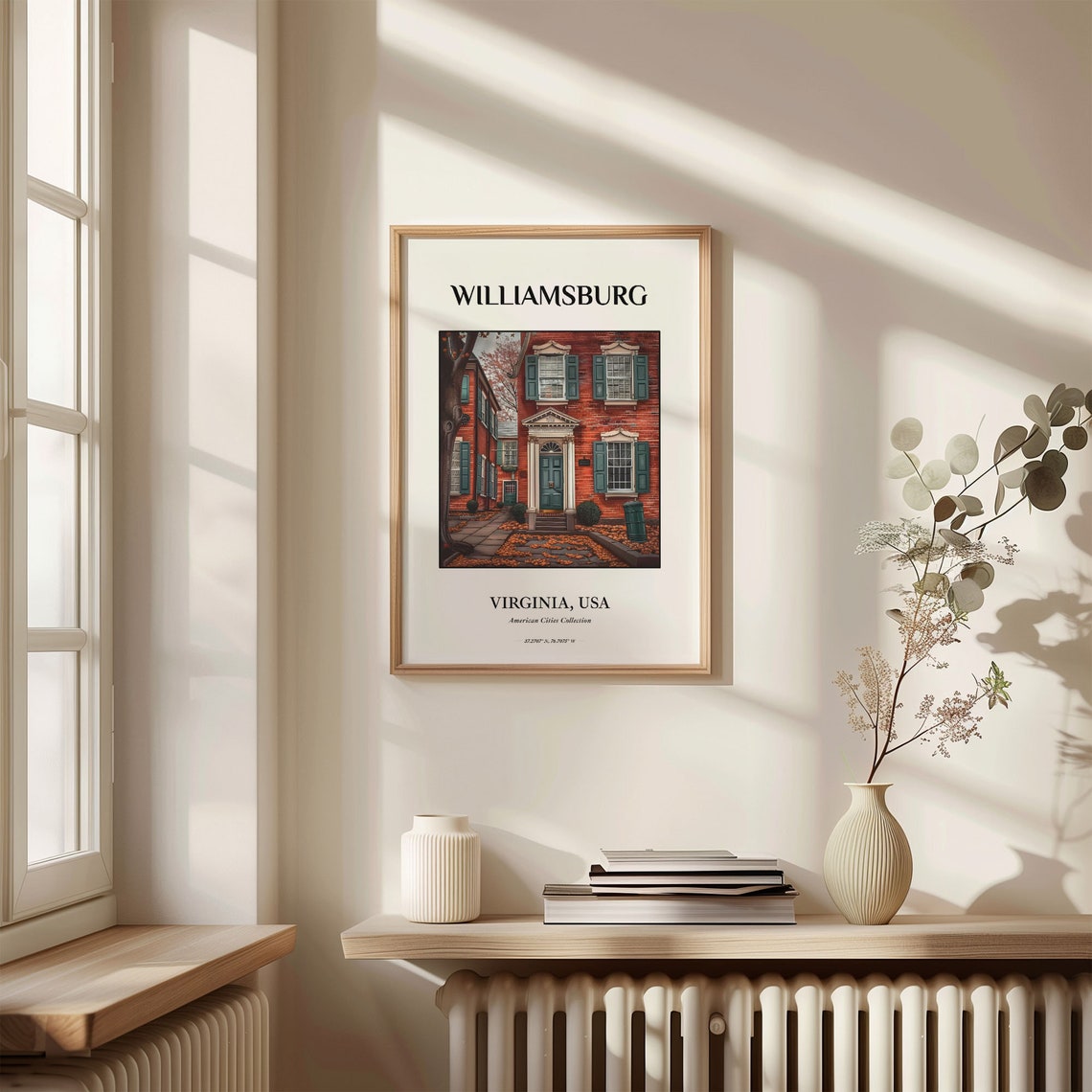 Williamsburg Virginia Colonial Brick Townhouse Autumn Leaves Print - Image 3