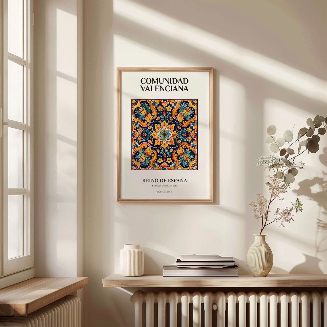 Comunidad Valenciana Spain Ornate Blue Yellow Tile Pattern Poster - Image 3