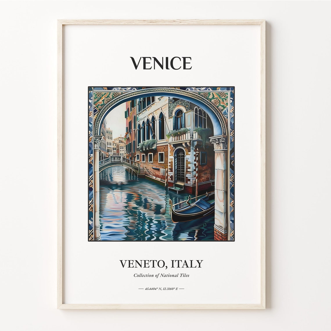 Venice Veneto Italy Gondola Canal Hand Painted Tile Art Poster