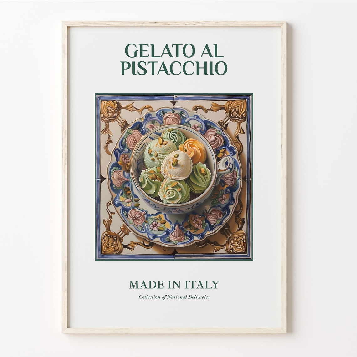 Pistachio Gelato Italian Dessert Maiolica Tile Kitchen Wall Poster