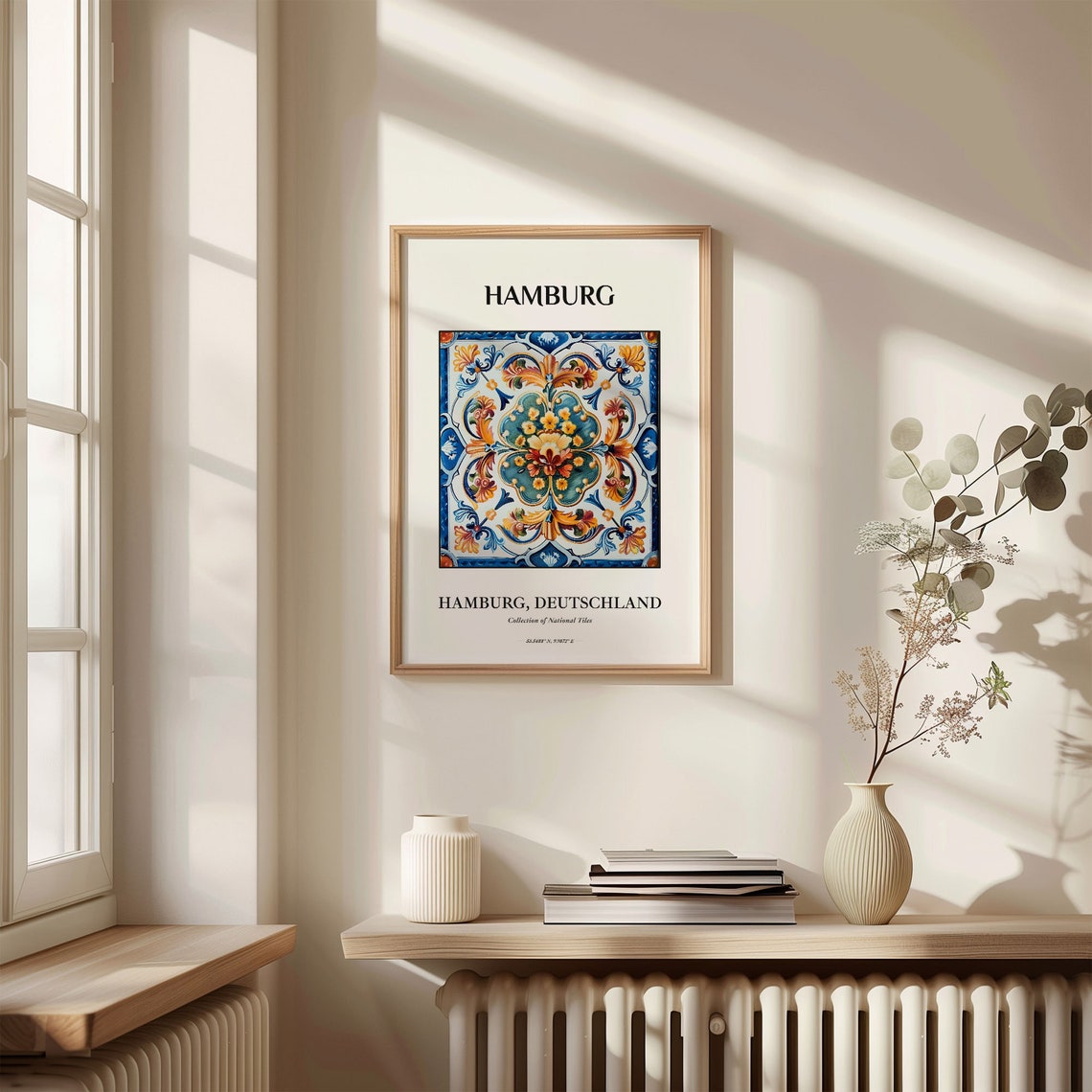 Hamburg Deutschland Tile Poster with Blue Orange Floral Spray - Image 3