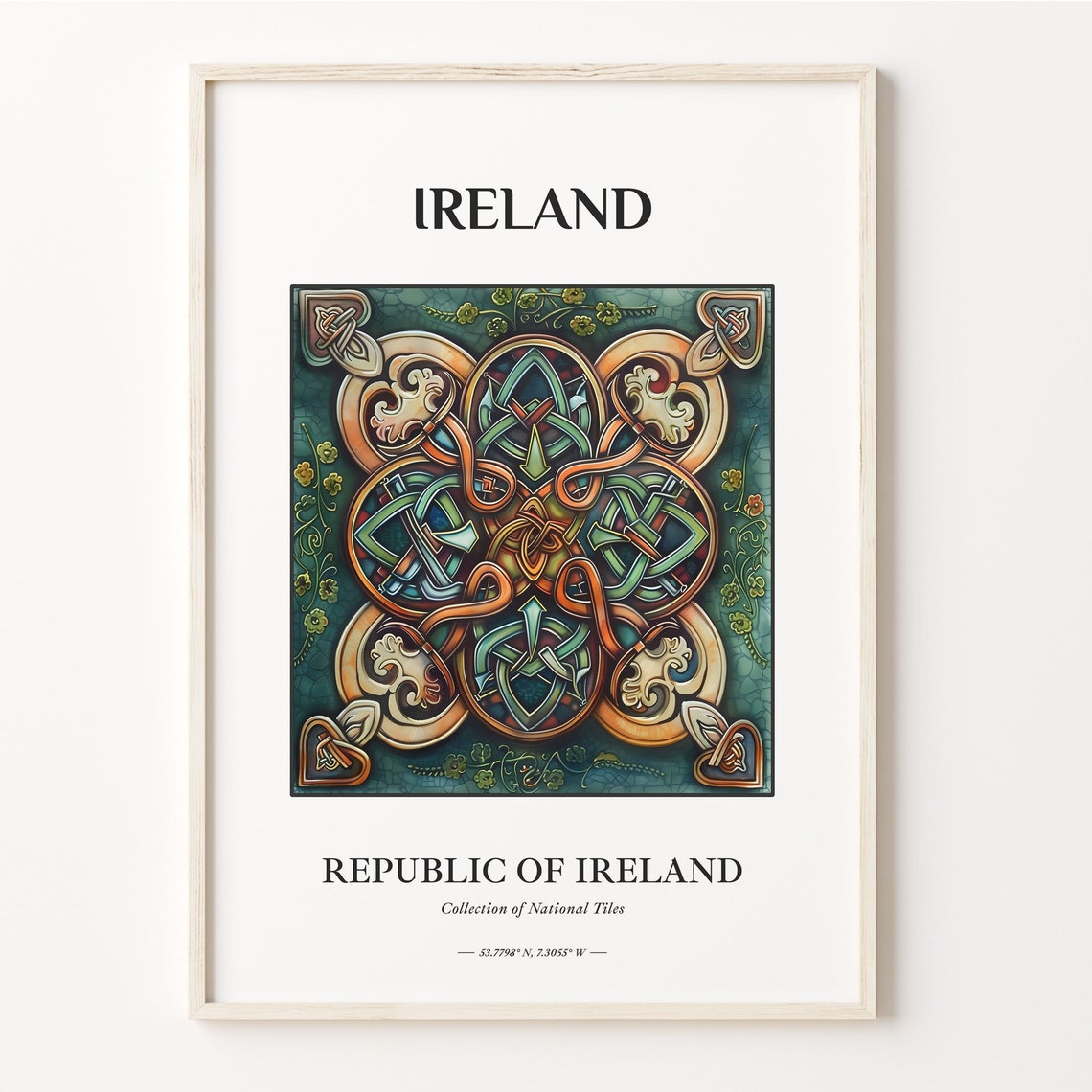 Ireland Celtic Knotwork Green Orange Decorative Tile Art Poster
