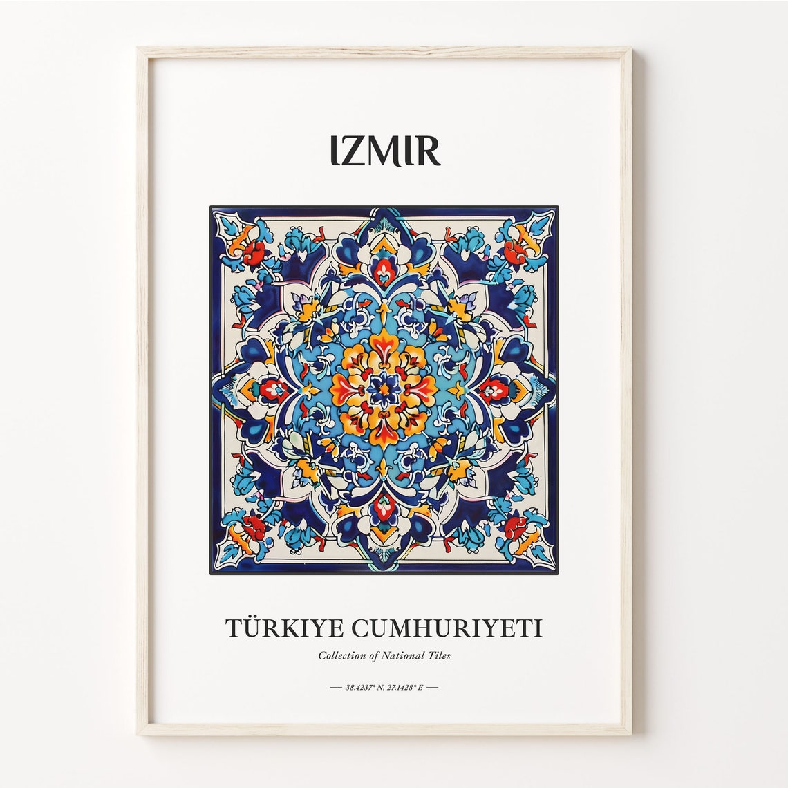 Izmir Turkiye Blue Orange Ottoman Style Tile Pattern Art Poster