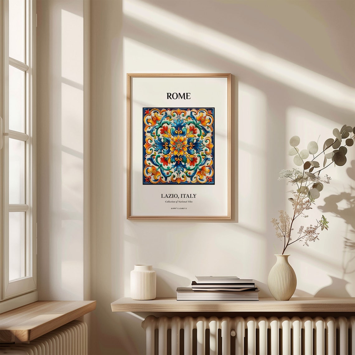 Rome Lazio Italy Multicolor Floral Baroque Scroll Tile Art Poster - Image 3