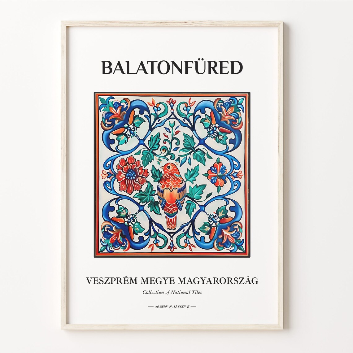 Balatonfüred Hungary Hungarian Folk Tile Bird Art Travel Poster