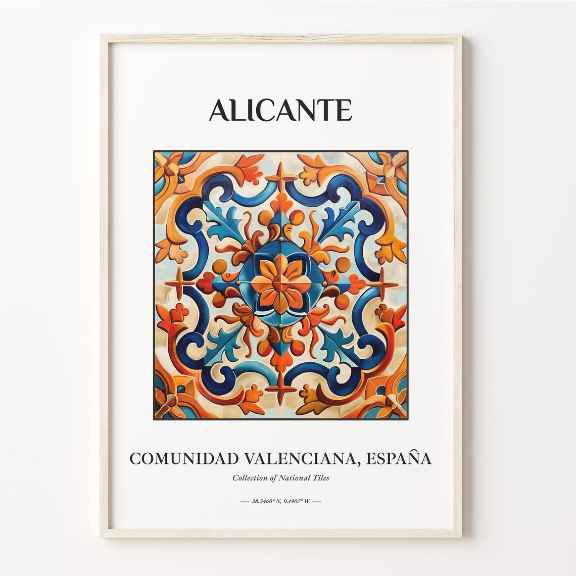 Alicante Spain Valencian Floral Tile Medallion Warm Colors Poster