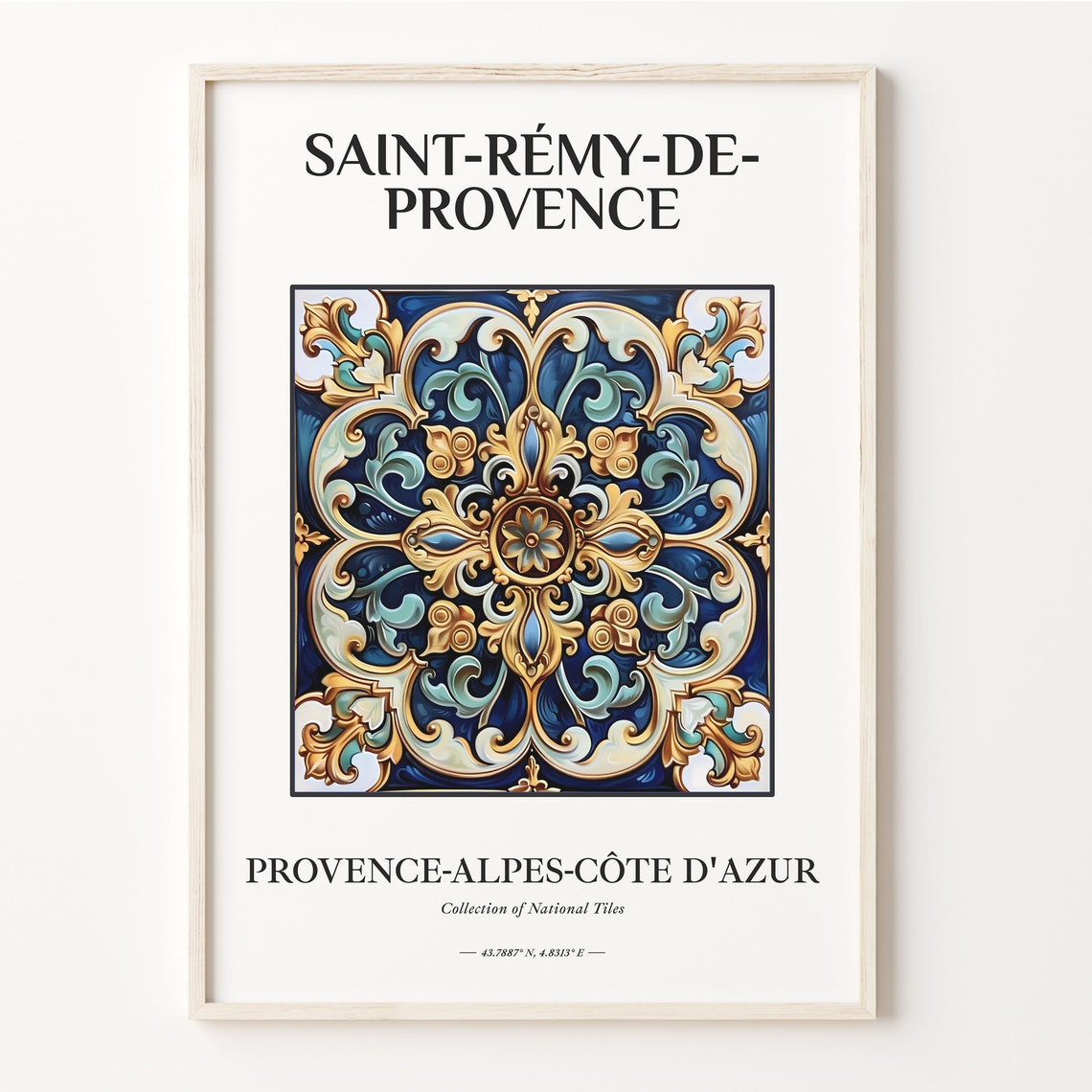 Saint Remy de Provence France Navy Gold Scrollwork Tile Poster