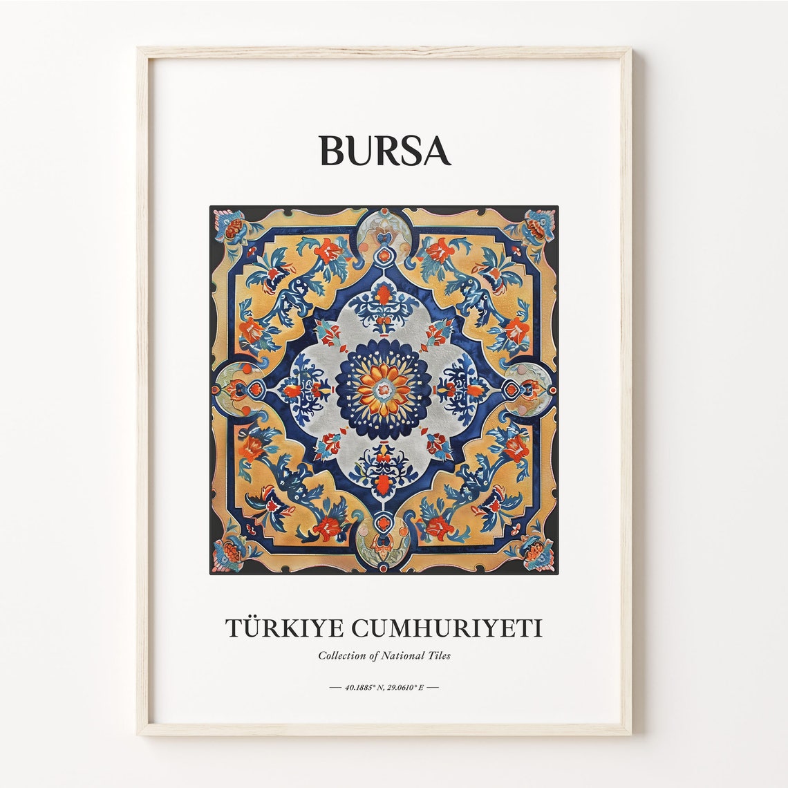 Bursa Turkey Iznik Style Floral Tile Art Red Blue Medallion Poster