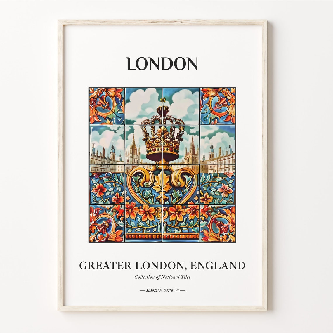 London England Royal Crown Parliament Skyline Tile Mural Art Poster