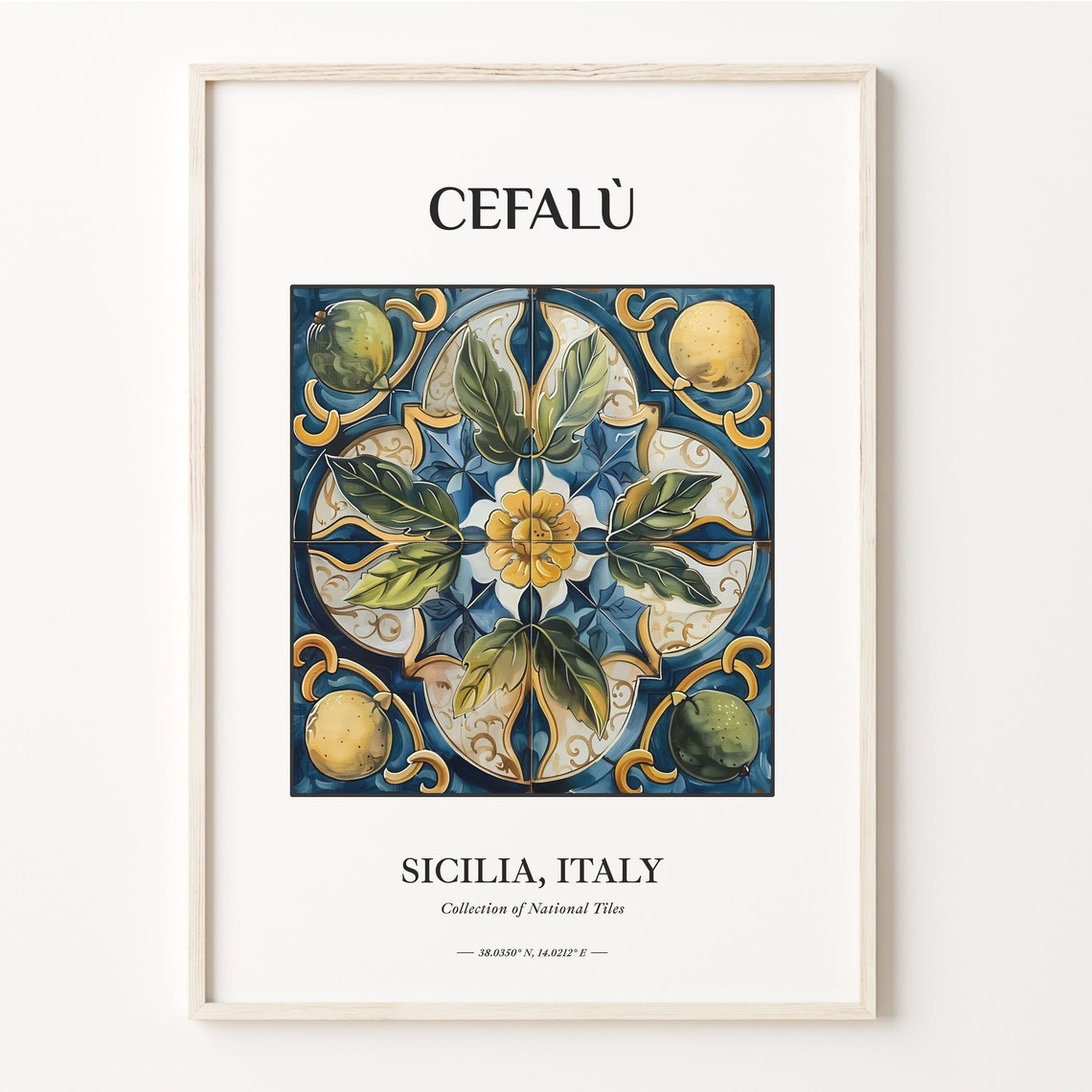 Cefalu Sicily Italy Lemon Leaf Majolica Tile Pattern Art Decor Poster