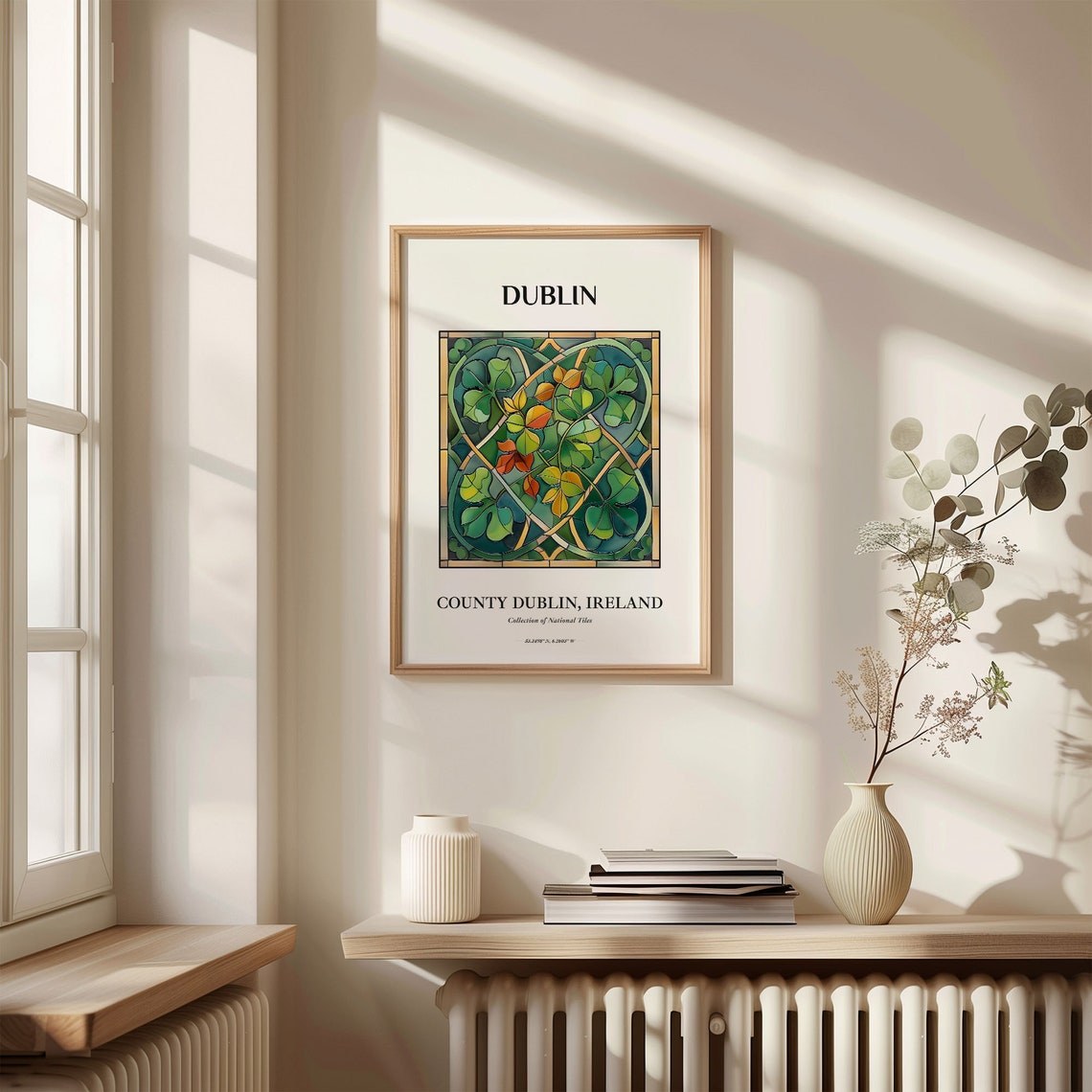 Dublin Ireland Shamrock Clover Stained Glass Tile Wall Poster - Image 3