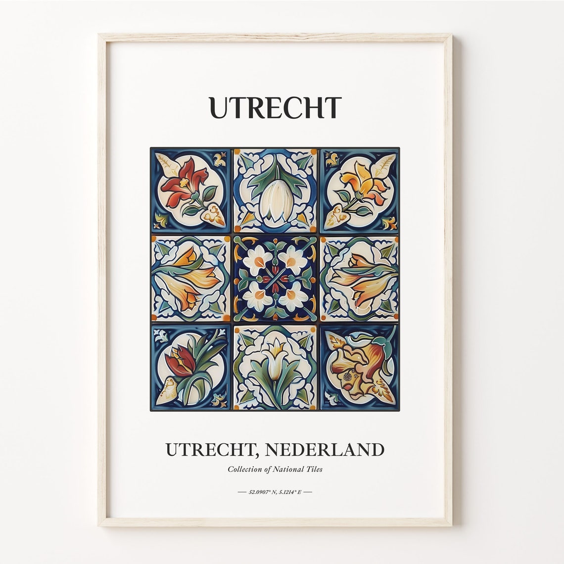 Utrecht Netherlands Tulip Nine Tile Grid Folk Bloom Art Poster