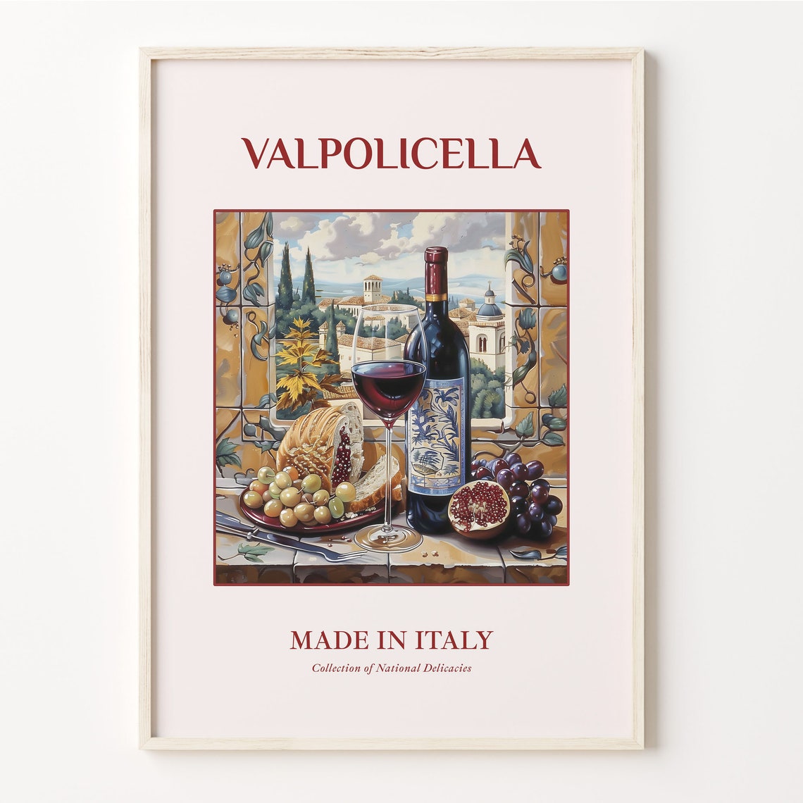 Valpolicella Italian Red Wine Vineyard Still Life Kitchen Decor Poster