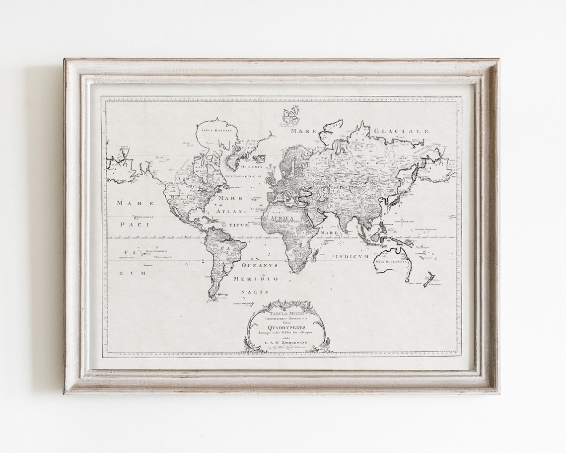 Vintage World Map Poster, Antique Classroom Decor