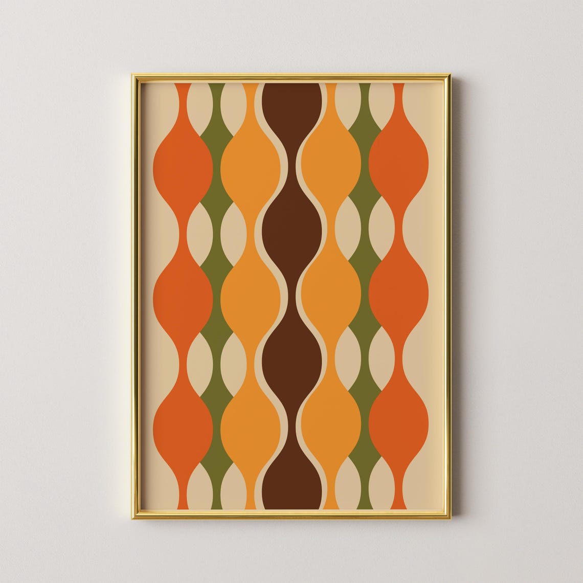 Retro 70s Wavy Stripes Mid Century Modern Abstract Art Poster