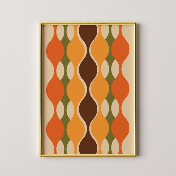 Retro 70s Wavy Stripes Mid Century Modern Abstract Art Poster
