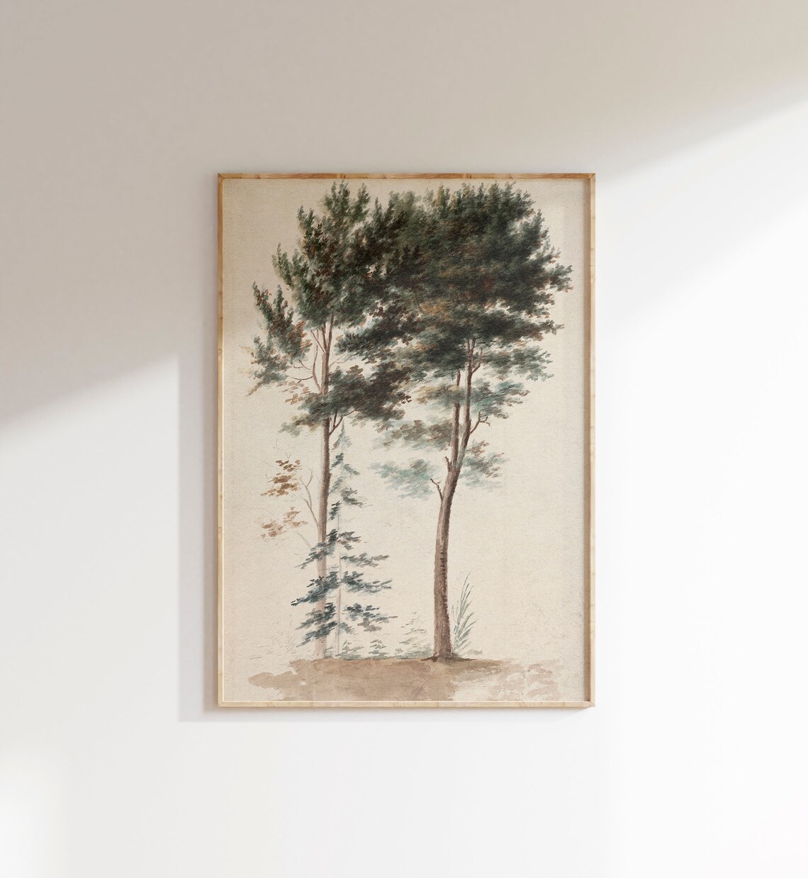 Vintage Rustic Tree Drawing Landscape Wall Art Print - Image 2