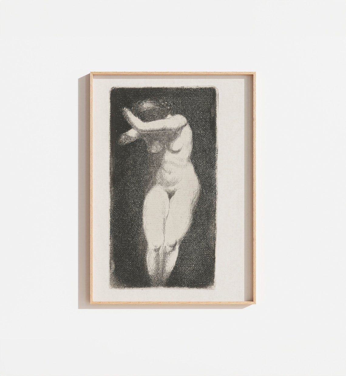Antique Black White Etching Standing Nude Woman Classical Poster