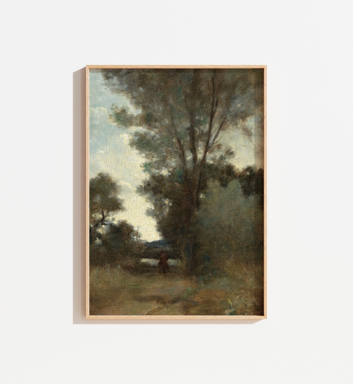 Vintage Forest Tree Painting, Rustic Landscape Art Print