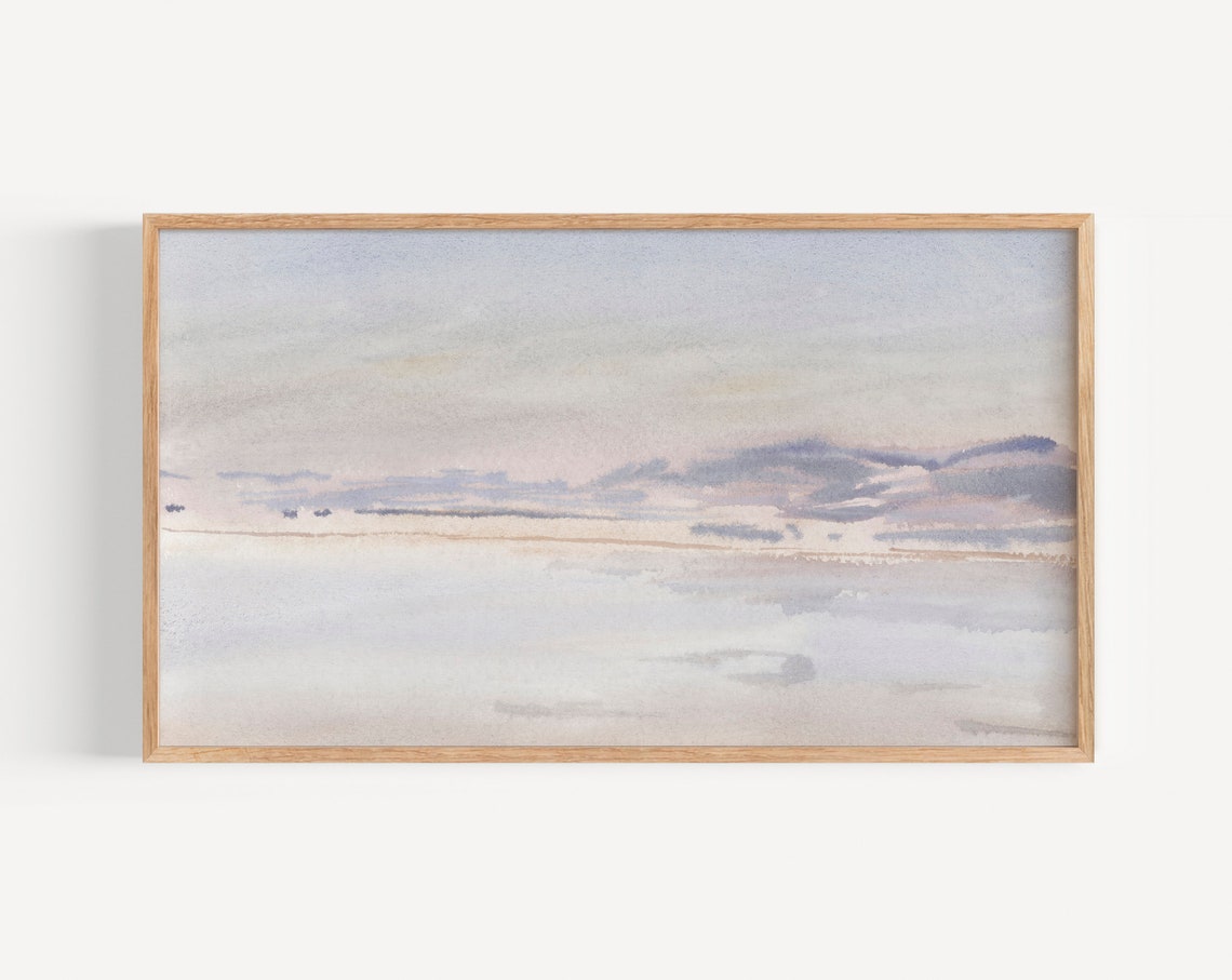 Soft Neutral Watercolor Landscape Pastel Sky Serene Hills Poster