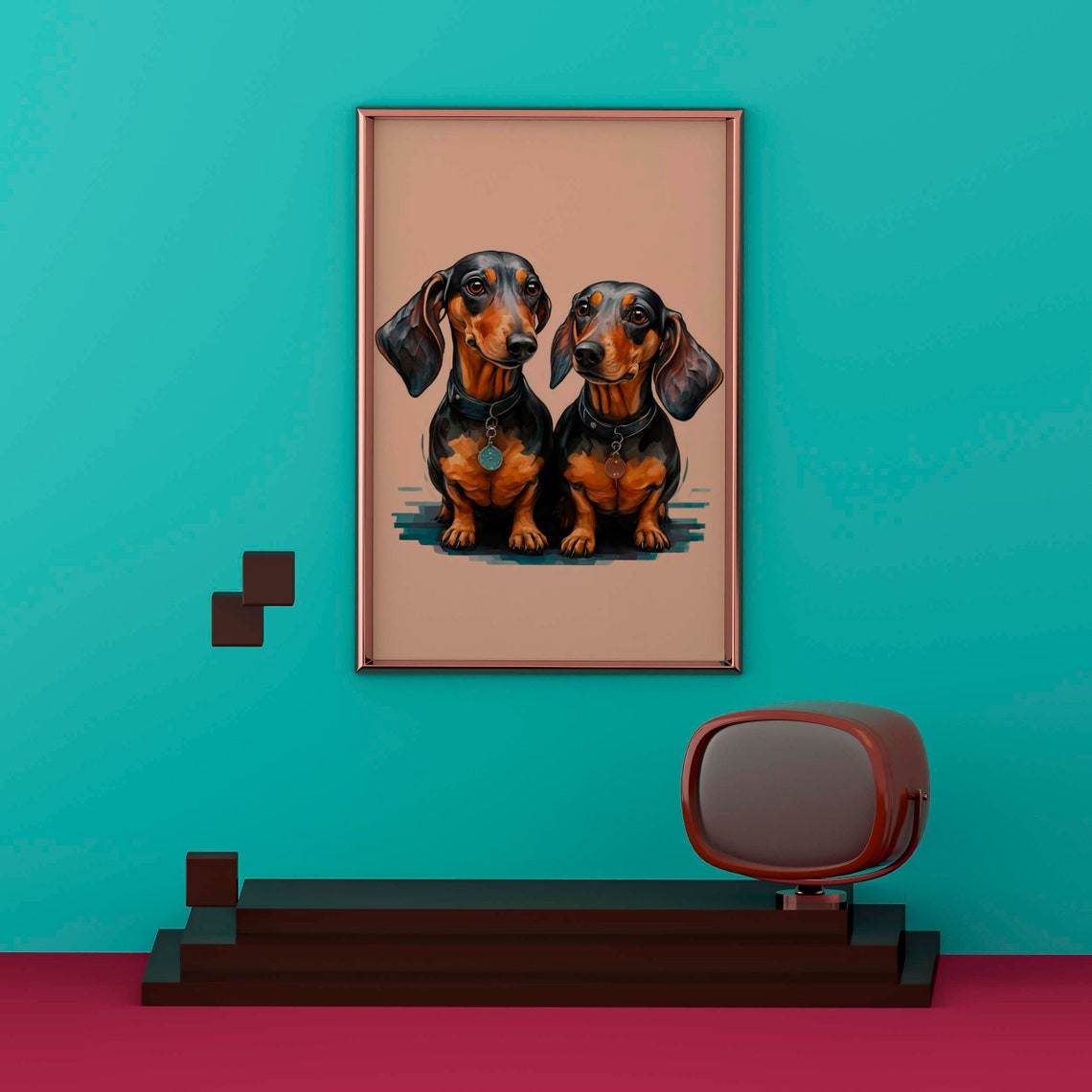 Two Black And Tan Dachshunds Sitting Together Cute Dog Poster - Image 2