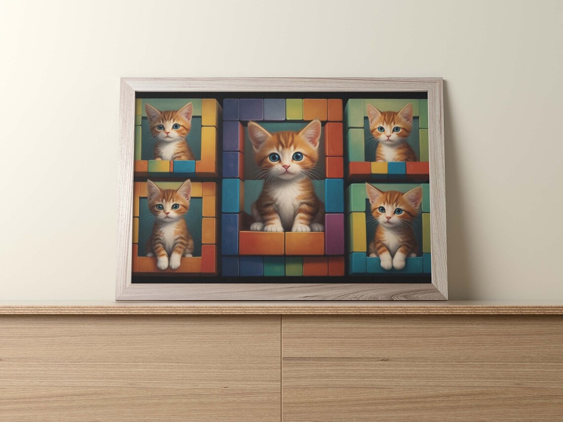 Orange Kitty Cat Collage Poster Of 1 Image Home Artwork Cute Kitten Illustration Cats Lovers Decor - Image 2