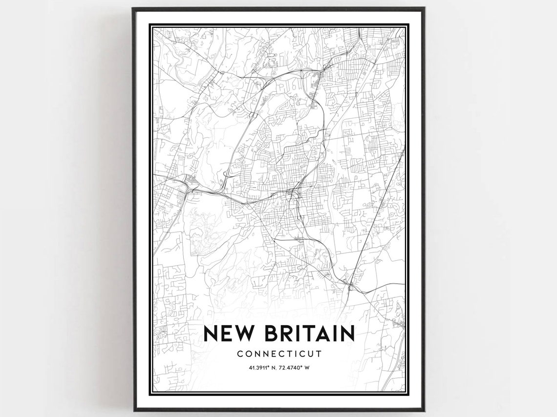 New Britain Connecticut City Street Map Coordinates Minimalist Poster