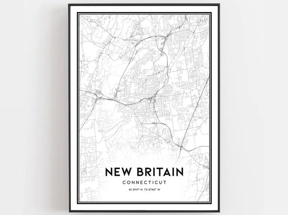 New Britain Map Print Poster Wall Art Ct City Connecticut Street Decor Road Gift B1084