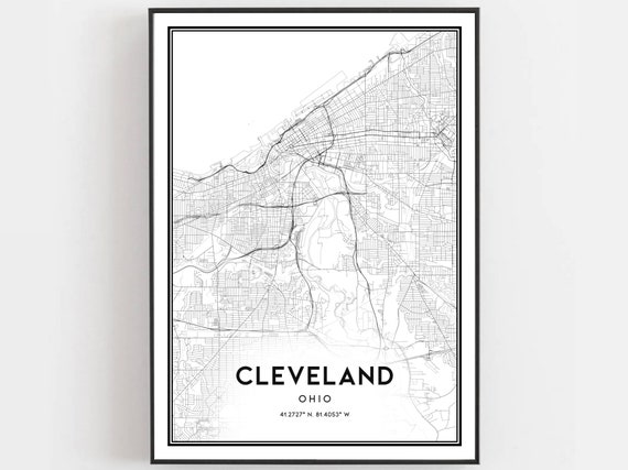 Cleveland Map Print Poster, Ohio Street Decor
