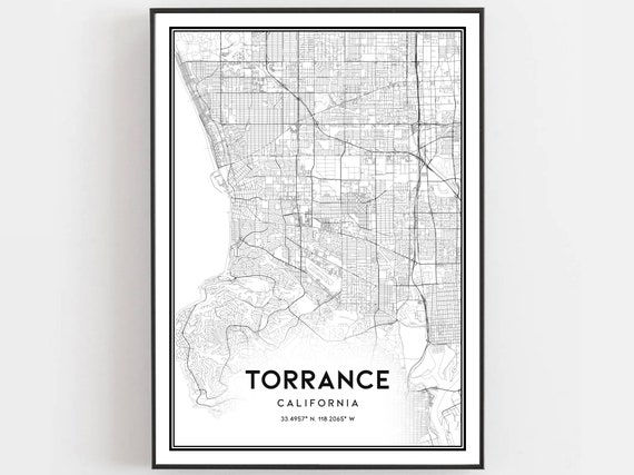 Torrance Map Print Poster Wall Art Ca City Street Decor Road Gift