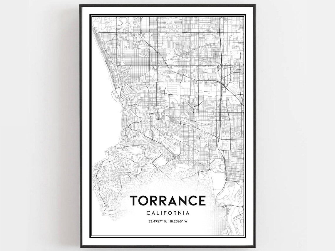 Torrance California Minimalist City Street Map Coordinates Art Poster