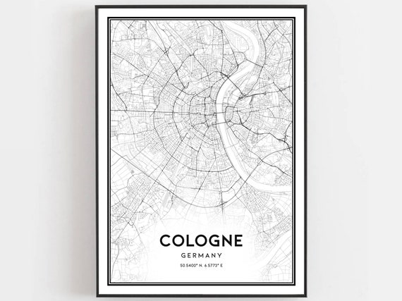 Cologne Map Print Poster Wall Art City Street Decor Road Gift B270