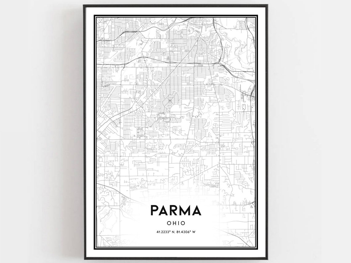 Parma Ohio City Street Map Minimalist Black White Style Poster