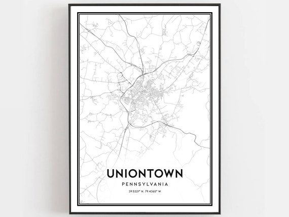 Uniontown Map Print Poster Wall Art Pa City Pennsylvania Street Decor Road Gift B1402