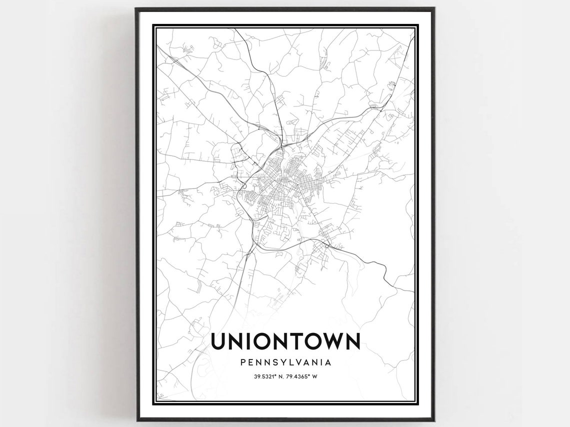 Uniontown Map Print Poster Wall Art Pa City Pennsylvania Street Decor Road Gift B1402