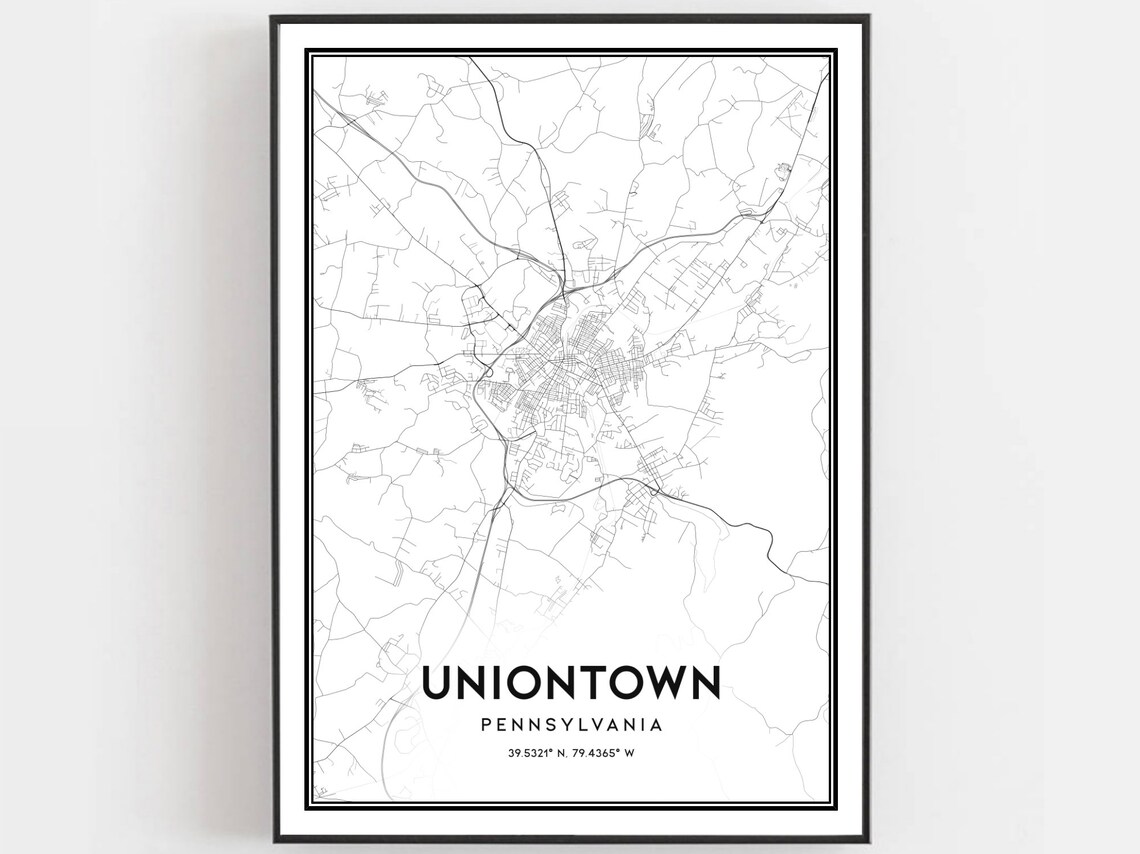 Uniontown Pennsylvania City Street Map Minimalist Black White Poster