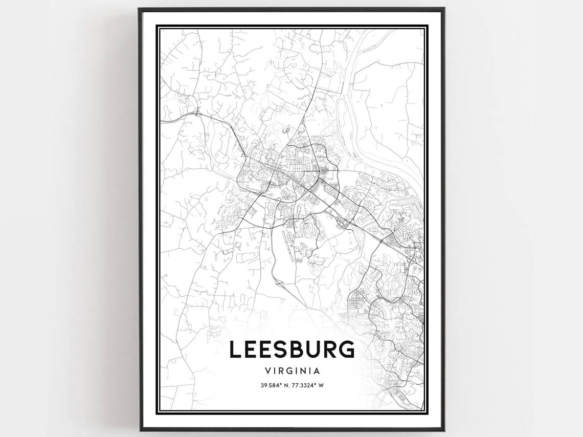 Leesburg Virginia City Map Minimalist Black White Road Art Print
