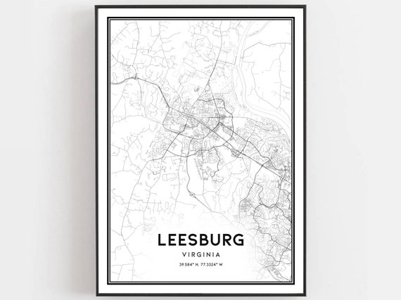 Leesburg Map Print Poster Wall Art Va City Virginia Street Decor Road Gift B1349