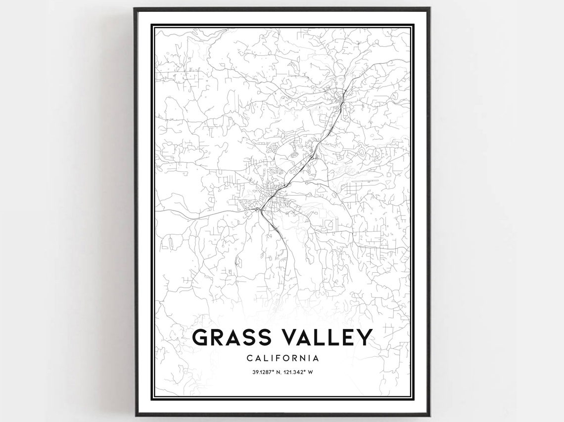Grass Valley Map Print Poster Wall Art Ca City Street Decor Road Gift B1765
